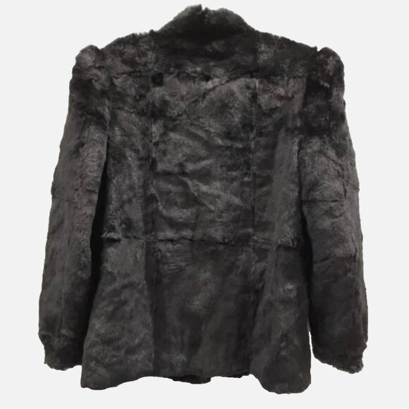 Vintage Black Rabbit Fur Coat Woman's Size M France Origin Natural Korea Mobwife - Picture 2 of 6
